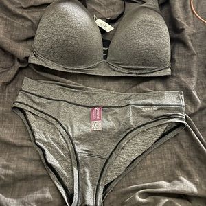 Adore Me gray bra and panty set.